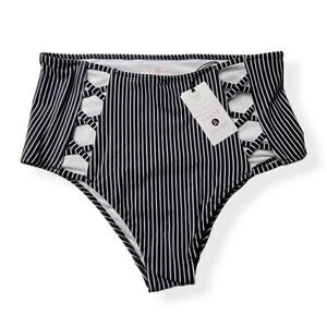 Share & Shore Striped High Waist Bikini Bottom Large
